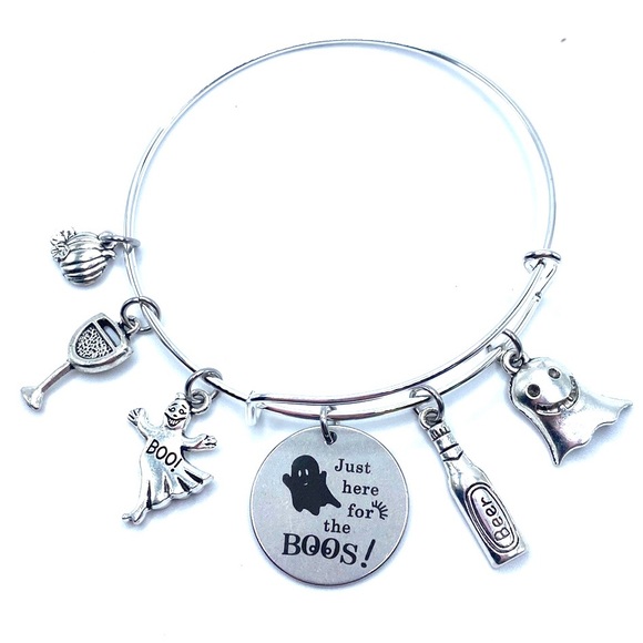 Halloween Bracelet Just Here For The Boos Ghost Charms May Be Personalized - Picture 2 of 8